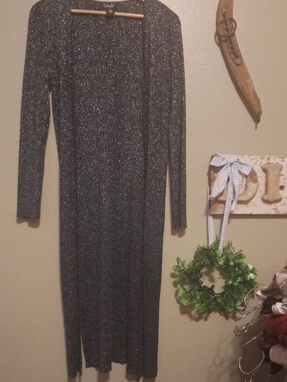 Rafaella Long Sleeve Metallic Knit Maxi Dress - Black Multi